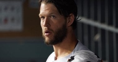 Los Angeles Dodgers pitcher Clayton Kershaw in the dugout