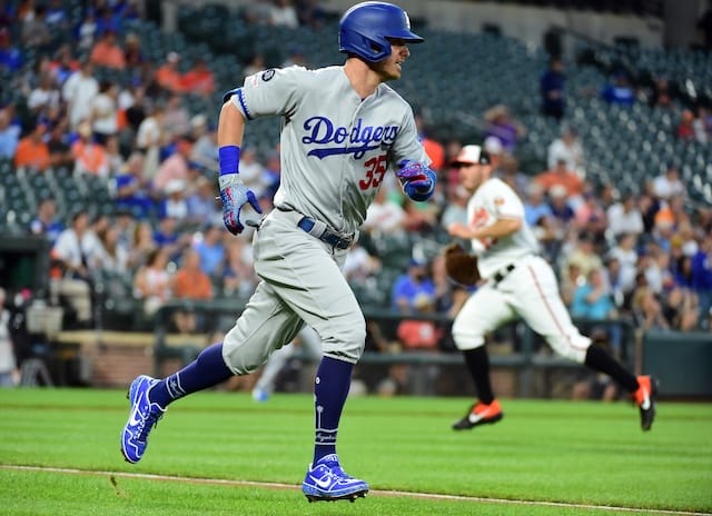 Los Angeles Dodgers All-Star Cody Bellinger hits an RBI single against the Baltimore Orioles