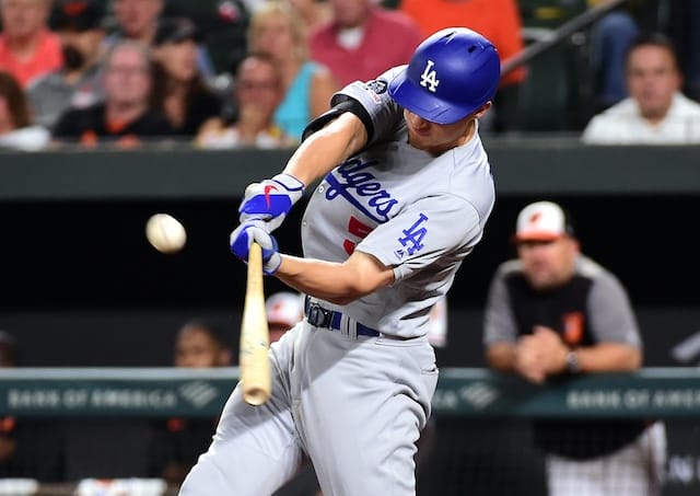 Los Angeles Dodgers shortstop Corey Seager hits a home run against the Baltimore Orioles