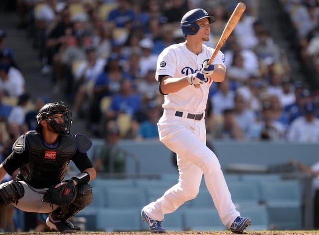 Los Angeles Dodgers shortstop Corey Seager watches a home run