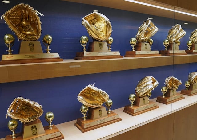 View of Gold Glove Awards that have been won by Los Angeles Dodgers players