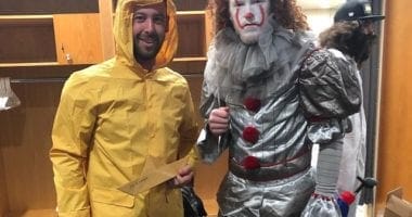 Los Angeles Dodgers teammates Dylan Floro and Dustin May dress as characters from the movie "It."