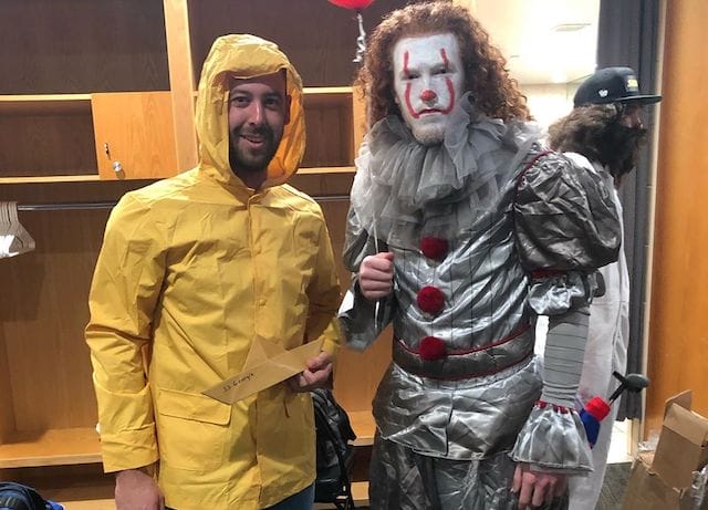 Los Angeles Dodgers teammates Dylan Floro and Dustin May dress as characters from the movie "It."