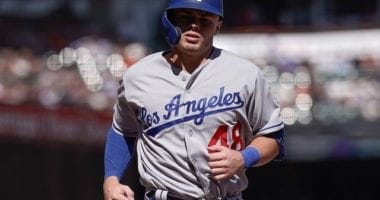 Los Angeles Dodgers infielder Gavin Lux scores a run against the San Francisco Giants