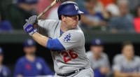 Los Angeles Dodgers infielder Jedd Gyorko at bat against the Baltimore Orioles