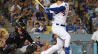 Los Angeles Dodgers outfielder Joc Pederson watches his home run