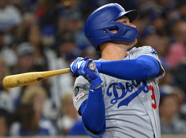 Los Angeles Dodgers outfielder Joc Pederson hits a home run against the San Diego Padres
