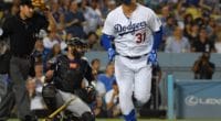 Los Angeles Dodgers outfielder Joc Pederson hits a home run