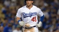 Los Angeles Dodgers outfielder Matt Beaty rounds the bases after hitting a home run