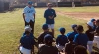 Los Angeles Dodgers legends Steve Garvey and Mickey Hatcher speak with a Lifeletics youth travel team