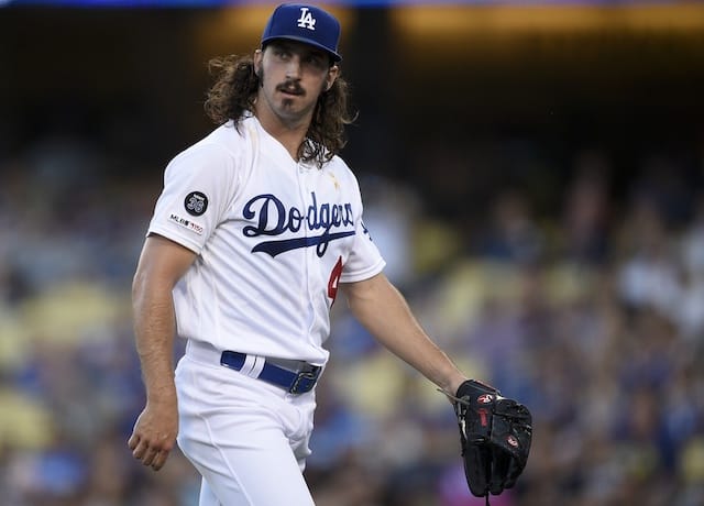 Los Angeles Dodgers pitcher Tony Gonsolin walks off the field during a game against the San Francisco Giants