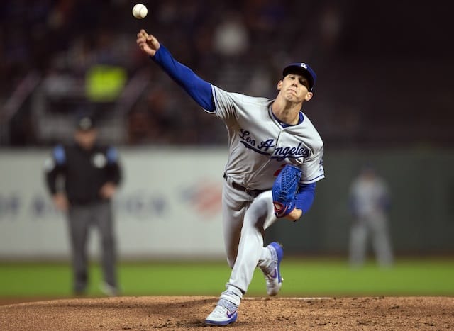Walker Buehler Los Angeles Dodgers Unsigned Pitching Vertical Photograph