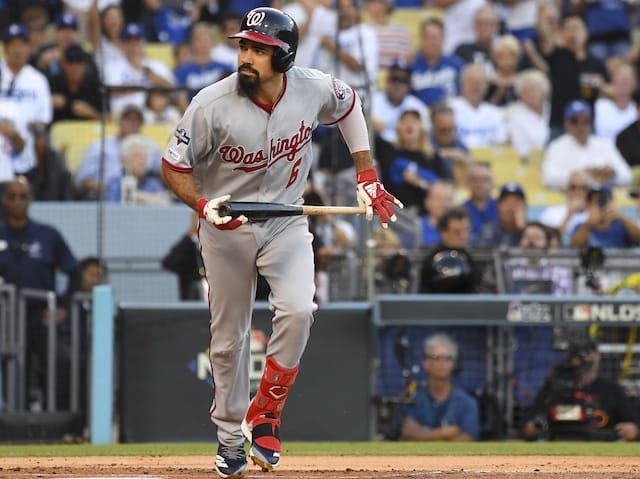 Washington Nationals infielder Anthony Rendon strikes out during Game 1 of the 2019 NLDS