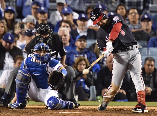 Washington Nationals third baseman Anthony Rendon hits a home run during Game 5 of the 2019 NLDS