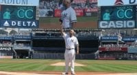Pitcher CC Sabathia thanks New York Yankees fans before a home game