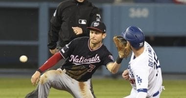 Los Angeles Dodgers All-Star Cody Bellinger steals second base during Game 5 of the 2019 NLDS