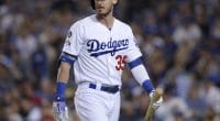 Los Angeles Dodgers All-Star Cody Bellinger reacts after striking out in Game 1 of the 2019 NLDS