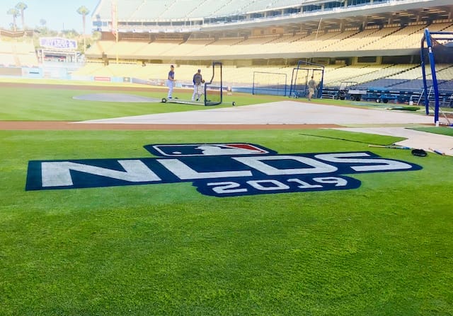 General view of Dodger Stadium during a Los Angeles Dodgers workout before the 2019 NLDS