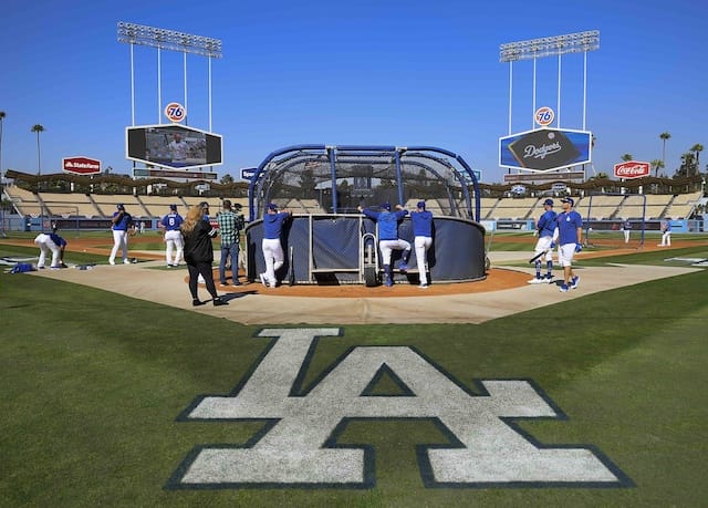 General view of Dodger Stadium during batting practice before Game 1 of the 2019 NLDS