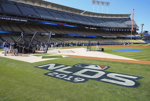 General view of Dodger Stadium during batting practice before Game 1 of the 2019 NLDS