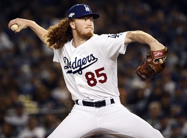 Los Angeles Dodgers pitcher Dustin May during Game 2 of the 2019 NLDS
