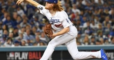 Los Angeles Dodgers pitcher Dustin May during Game 2 of the 2019 NLDS