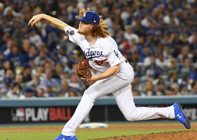 Los Angeles Dodgers pitcher Dustin May during Game 2 of the 2019 NLDS