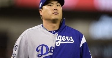 Los Angeles Dodgers starting pitcher Hyun-Jin Ryu before Game 3 of the 2019 NLDS