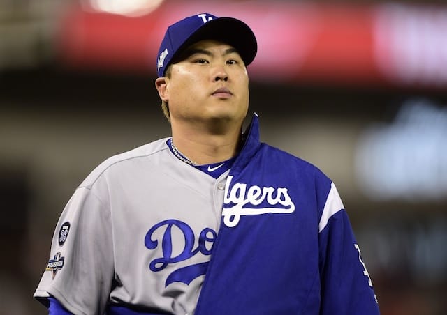 Los Angeles Dodgers starting pitcher Hyun-Jin Ryu before Game 3 of the 2019 NLDS