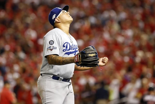 Los Angeles Dodgers pitcher Julio Urias walks off the field during Game 4 of the 2019 NLDS