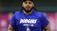 Los Angeles Dodgers closer Kenley Jansen before Game 3 of the 2019 NLDS