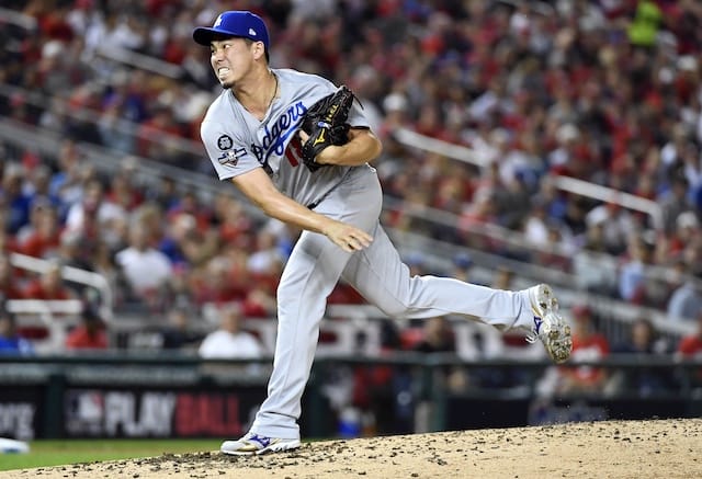 Los Angeles Dodgers pitcher Kenta Maeda during Game 4 of the 2019 NLDS