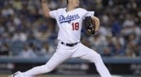 Los Angeles Dodgers pitcher Kenta Maeda against the Washington Nationals in Game 1 of the 2019 NLDS