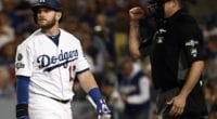 Los Angeles Dodgers infielder Max Muncy reacts after striking out during Game 2 of the 2019 NLDS