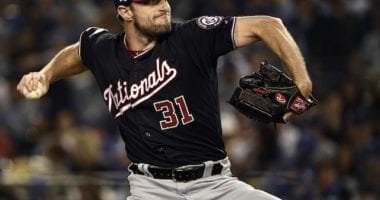 Washington Nationals pitcher Max Scherzer against the Los Angeles Dodgers in Game 2 of the 2019 NLDS