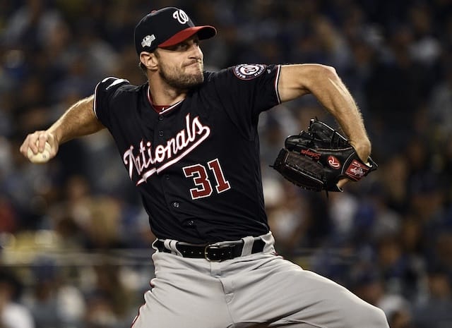 Washington Nationals pitcher Max Scherzer against the Los Angeles Dodgers in Game 2 of the 2019 NLDS