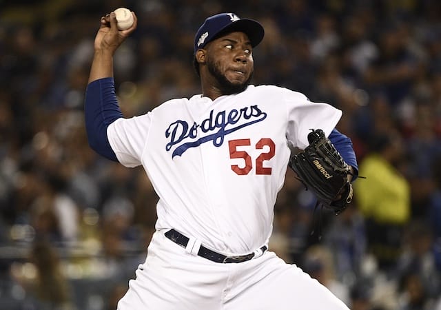 Los Angeles Dodgers relief pitcher Pedro Baez during Game 2 of the 2019 NLDS