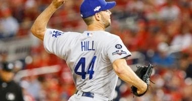 Los Angeles Dodgers starting pitcher Rich Hill in Game 4 of the 2019 NLDS