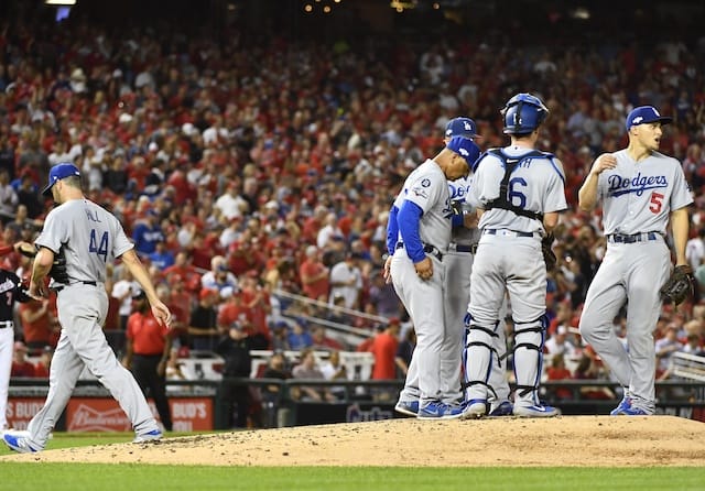 Los Angeles Dodgers manager Dave Roberts removes Rich Hill from Game 4 of the 2019 NLDS
