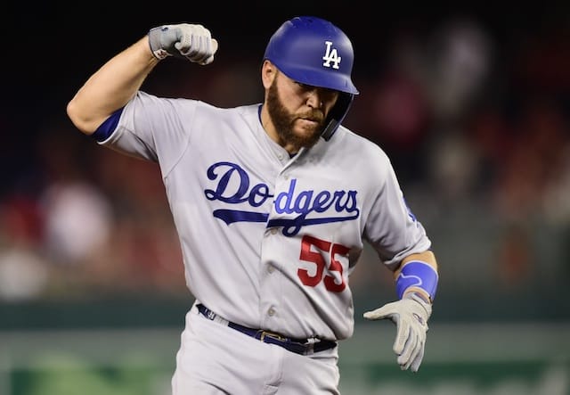 Los Angeles Dodgers catcher Russell Martin rounds the bases after hitting a home run in the 2019 NLDS