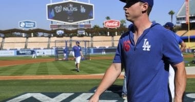 Los Angeles Dodgers catcher Will Smith during batting practice before Game 1 of the 2019 NLDS