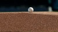 General view of a abseball on a pitcher's mound