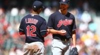 Cleveland Indians teammates Corey Kluber and Francisco Lindor