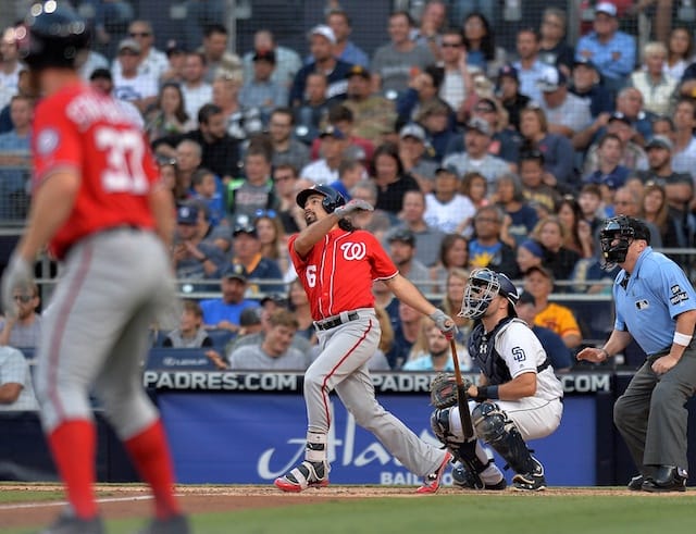 Washington Nationals teammates Anthony Rendon and Stephen Strasburg during a game against the San Diego Padres