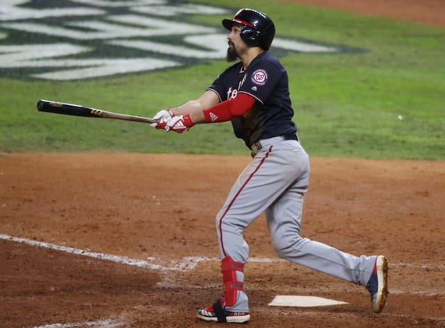 Washington Nationals third baseman Anthony Rendon hits a home run during the 2019 World Series