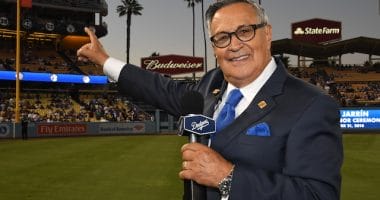 Los Angeles Dodgers Spanish-language broadcaster Jaime Jarrín during his Dodger Stadium Ring of Honor induction ceremony