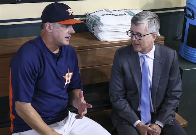 Houston Astros manager AJ Hinch and general manager Jeff Luhnow