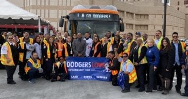 Fernando Valenzuela visits Metro division 13 during 2020 Dodgers Love L.A. Community Tour