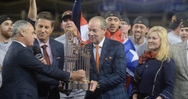 Owner Jim Crane and Houston Astros celebrate after winning the 2017 World Series