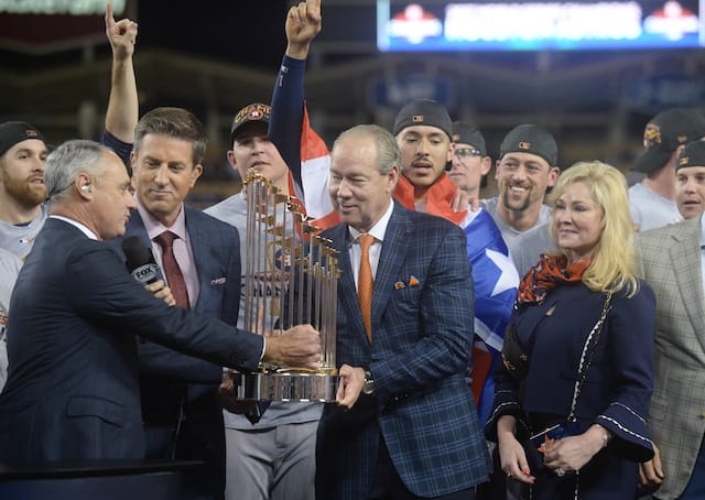 Owner Jim Crane and Houston Astros celebrate after winning the 2017 World Series
